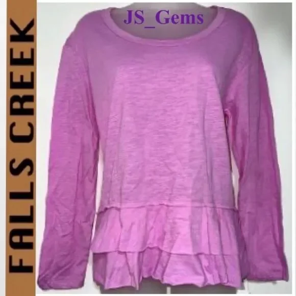 New Small Bright Pink Ruffle Hem Long Sleeve Top - Picture 1 of 15